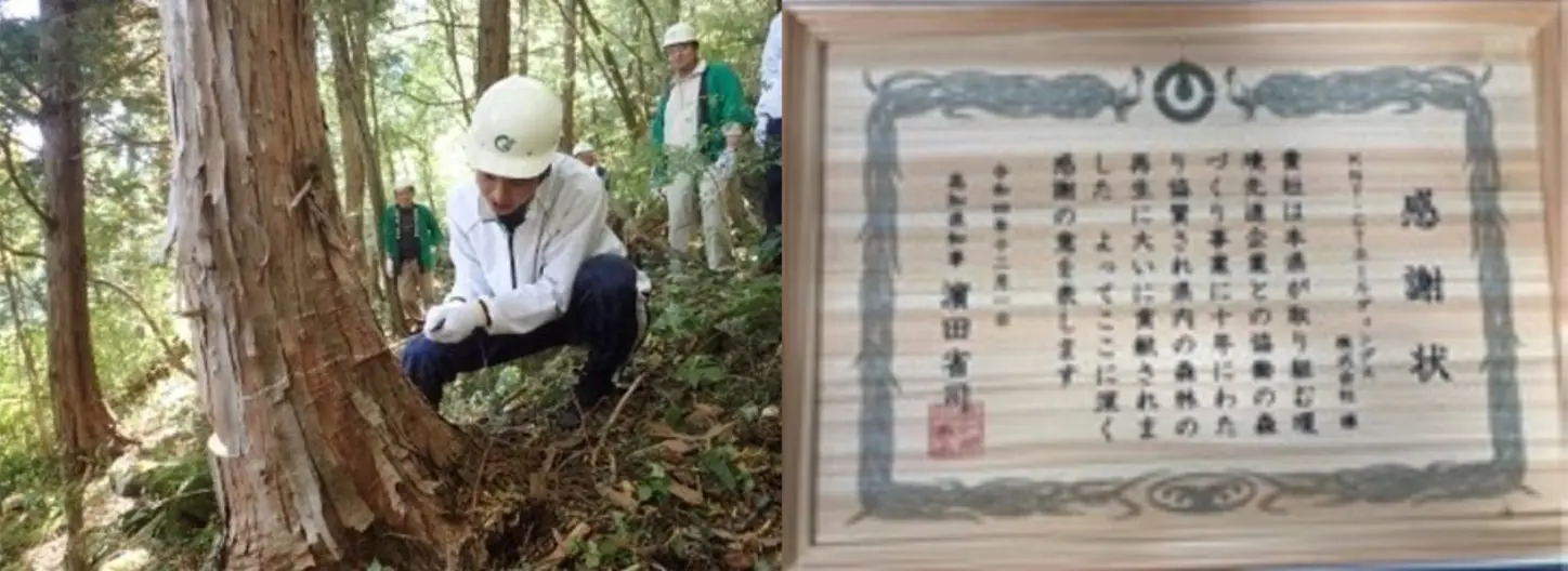 四万十 源流の森の様子と感謝状