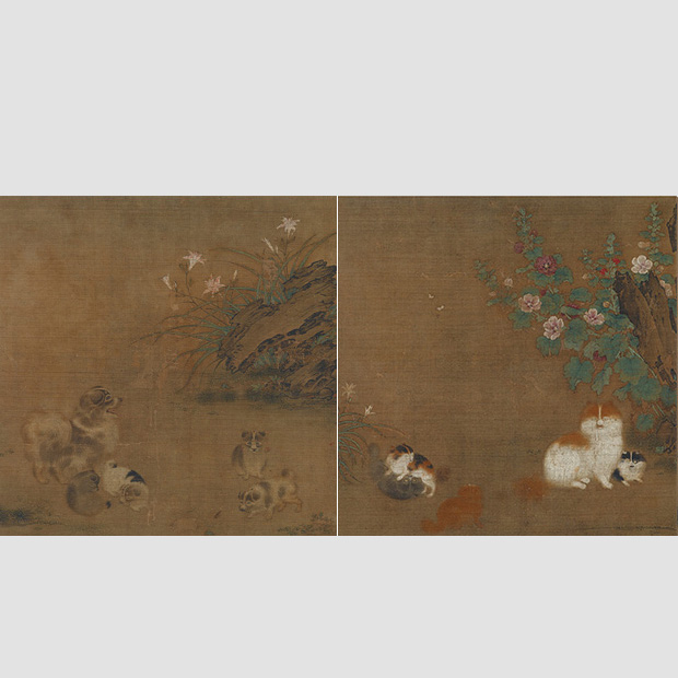 蜀葵遊猫図 / 萱草遊狗図