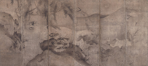 重要文化財／花鳥図屏風　雪村周継筆　日本・室町時代