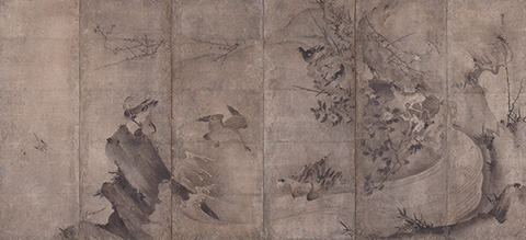 重要文化財／花鳥図屏風　雪村周継筆　日本・室町時代