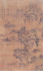 煙寺暮鍾図　伝安堅筆　朝鮮・朝鮮王朝時代