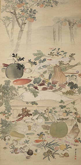 野菜涅槃図　岸連山筆　日本・江戸後期　個人蔵