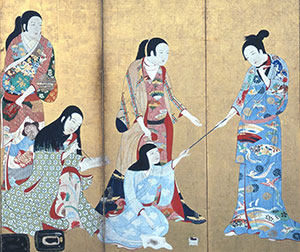 婦女遊楽図屏風（松浦屏風）右隻部分