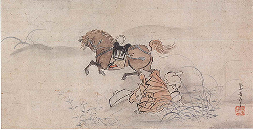 僧正遍昭落馬図　英一蝶筆